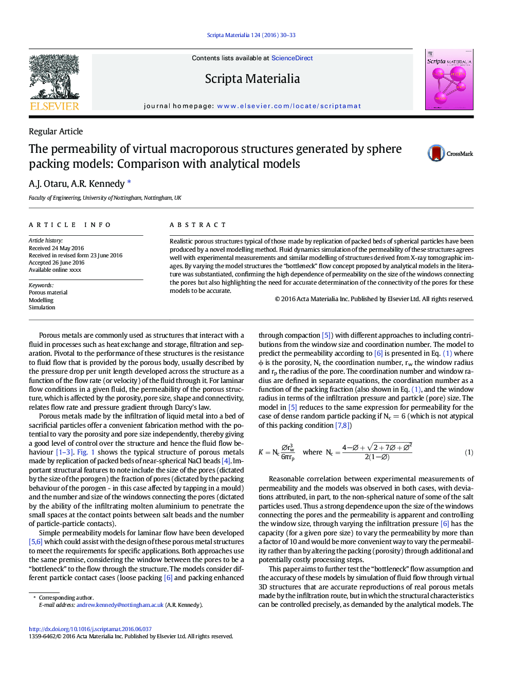 The permeability of virtual macroporous structures generated by sphere packing models: Comparison with analytical models