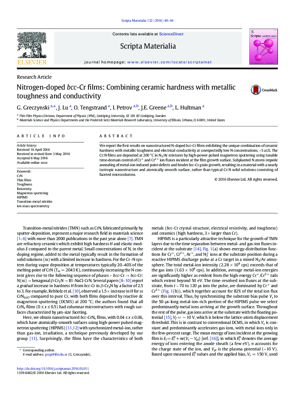 Nitrogen-doped bcc-Cr films: Combining ceramic hardness with metallic toughness and conductivity