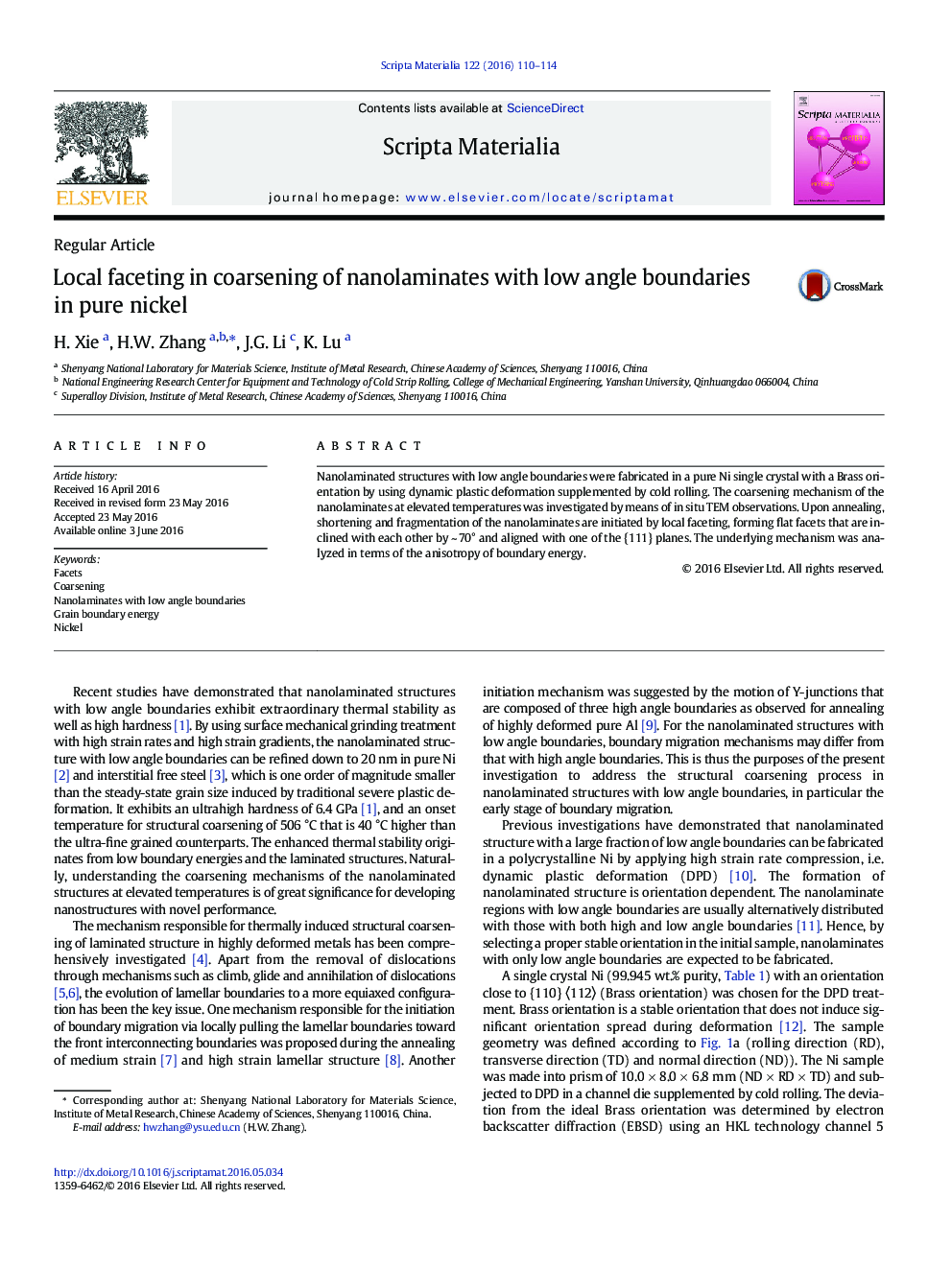 Local faceting in coarsening of nanolaminates with low angle boundaries in pure nickel