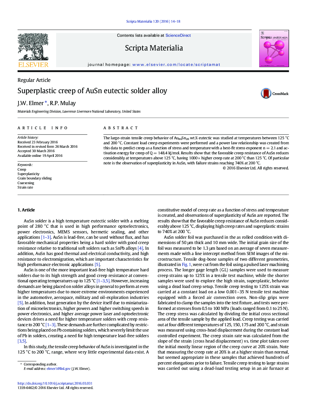 Superplastic creep of AuSn eutectic solder alloy