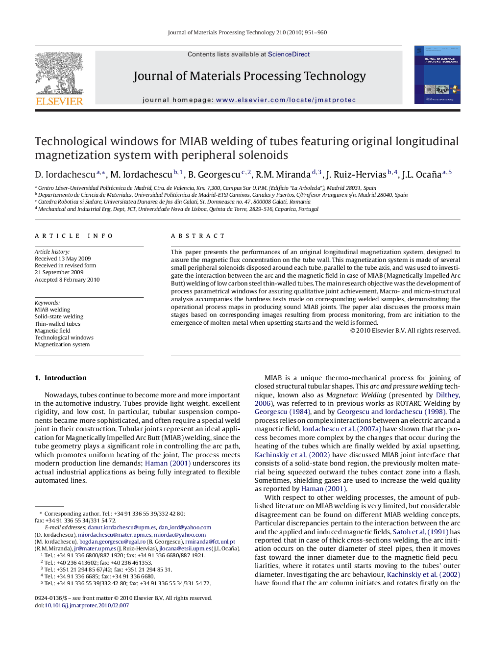 Technological windows for MIAB welding of tubes featuring original longitudinal magnetization system with peripheral solenoids