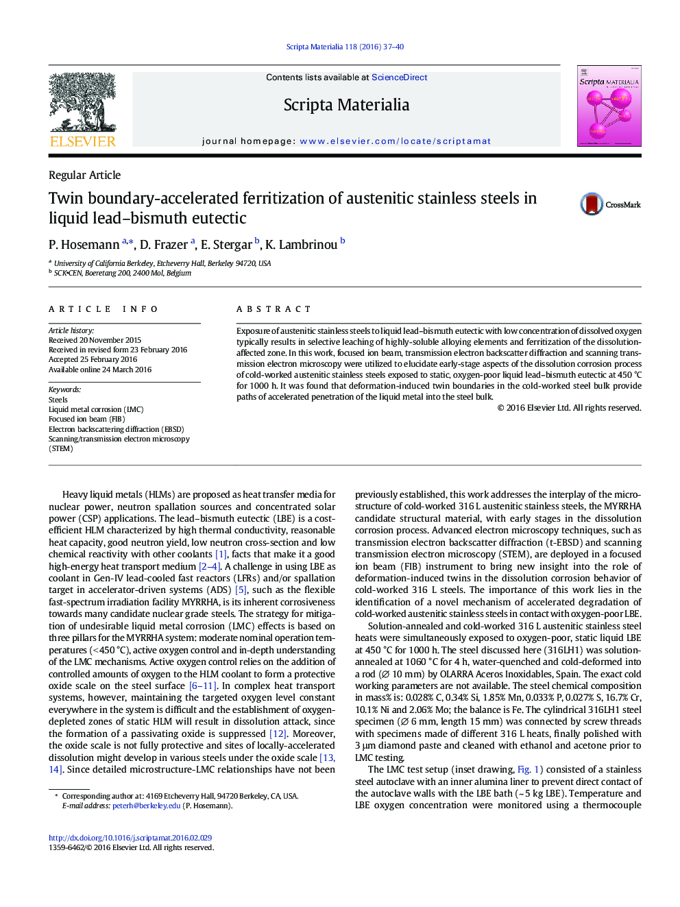 Twin boundary-accelerated ferritization of austenitic stainless steels in liquid lead-bismuth eutectic