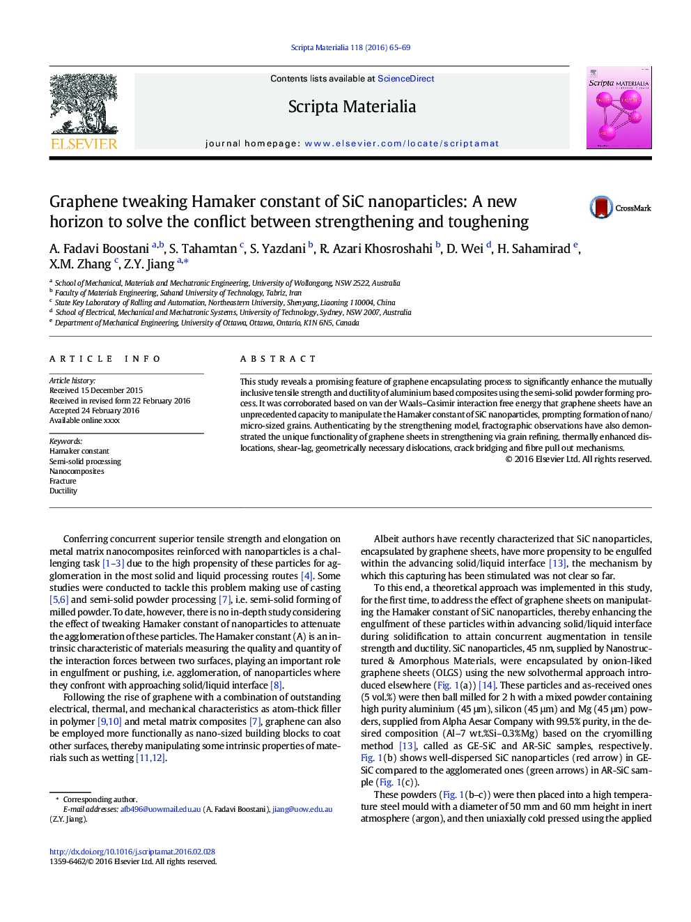 Graphene tweaking Hamaker constant of SiC nanoparticles: A new horizon to solve the conflict between strengthening and toughening