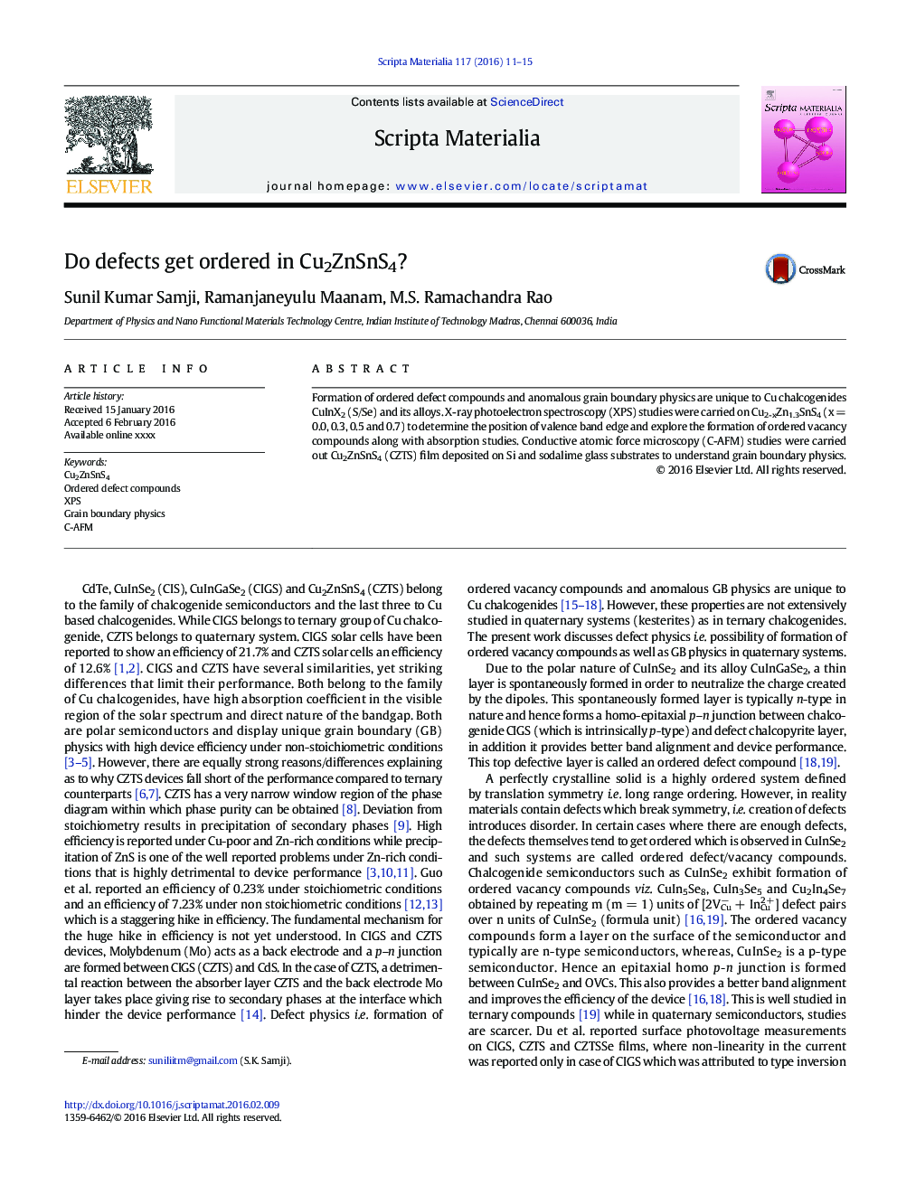 Do defects get ordered in Cu2ZnSnS4?