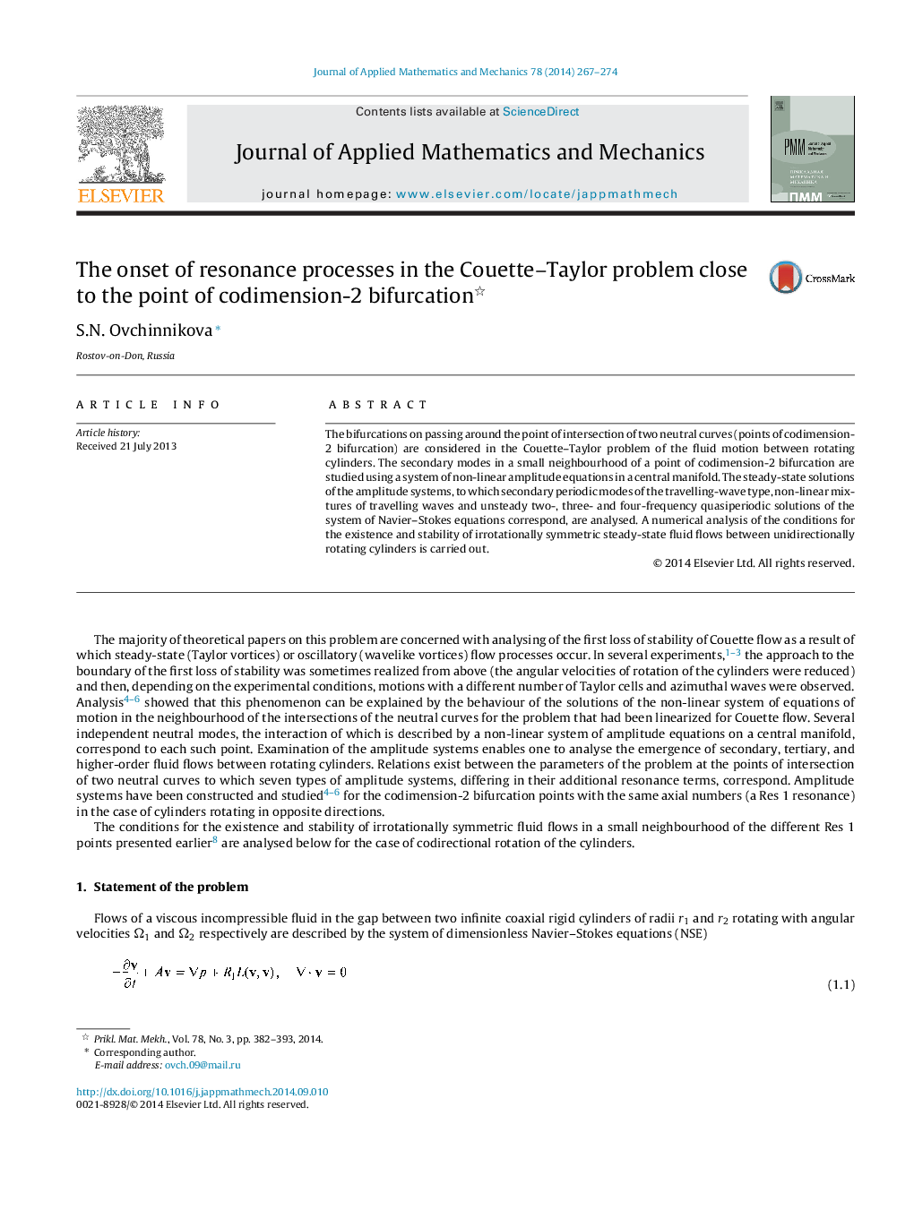 The onset of resonance processes in the Couette–Taylor problem close to the point of codimension-2 bifurcation 
