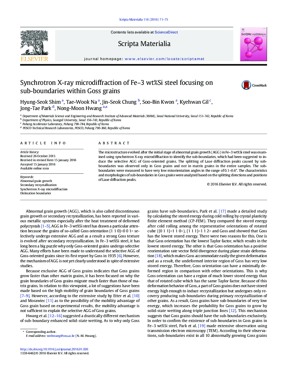 Synchrotron X-ray microdiffraction of Fe-3Â wt%Si steel focusing on sub-boundaries within Goss grains