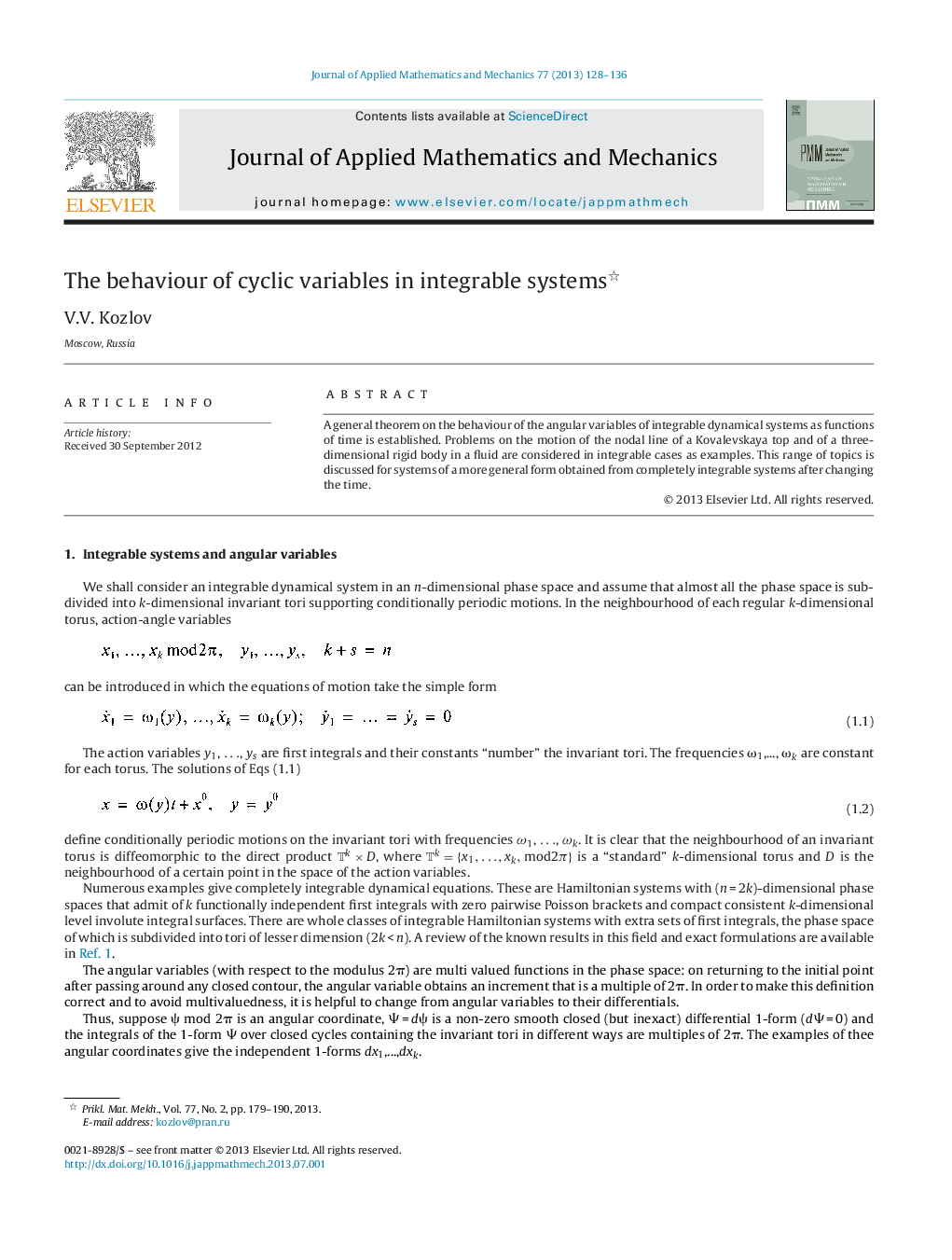 The behaviour of cyclic variables in integrable systems 