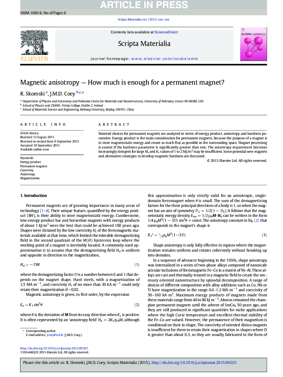 Magnetic anisotropy - How much is enough for a permanent magnet?