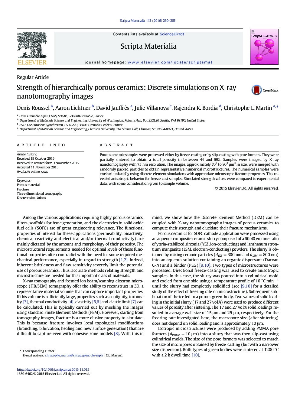 Strength of hierarchically porous ceramics: Discrete simulations on X-ray nanotomography images