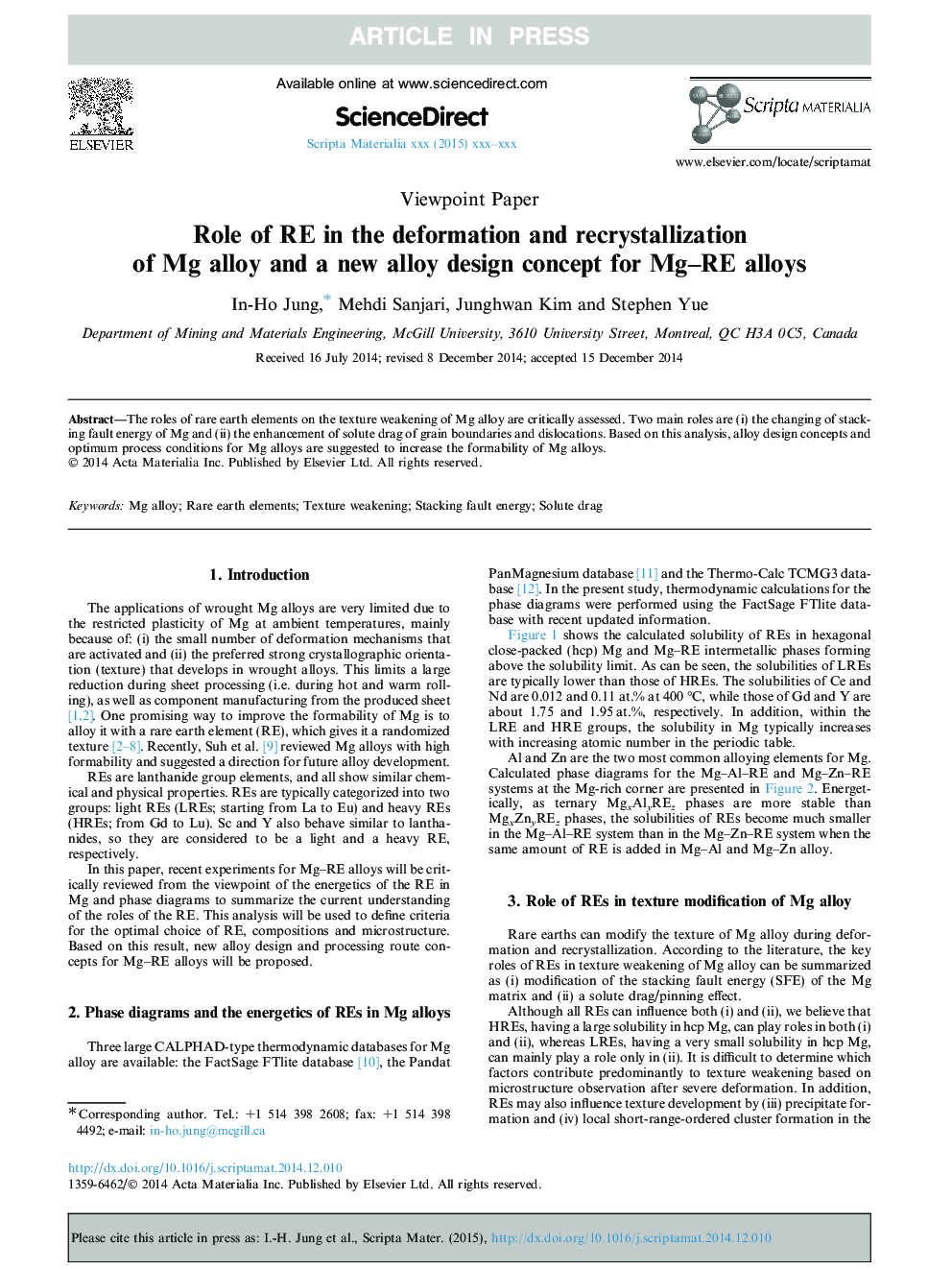 Role of RE in the deformation and recrystallization of Mg alloy and a new alloy design concept for Mg-RE alloys