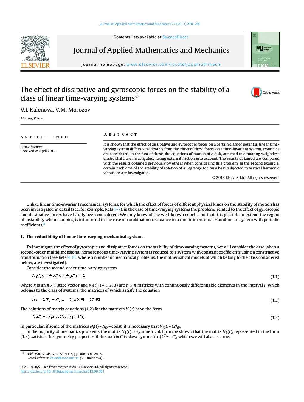 The effect of dissipative and gyroscopic forces on the stability of a class of linear time-varying systems 