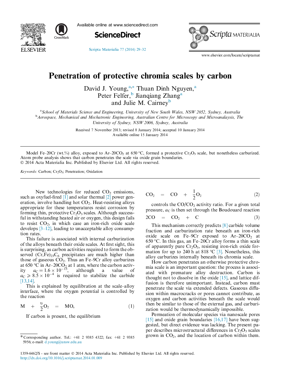 Penetration of protective chromia scales by carbon