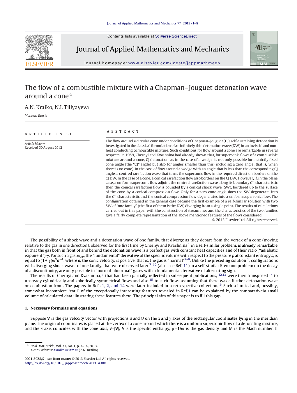 The flow of a combustible mixture with a Chapman–Jouguet detonation wave around a cone 