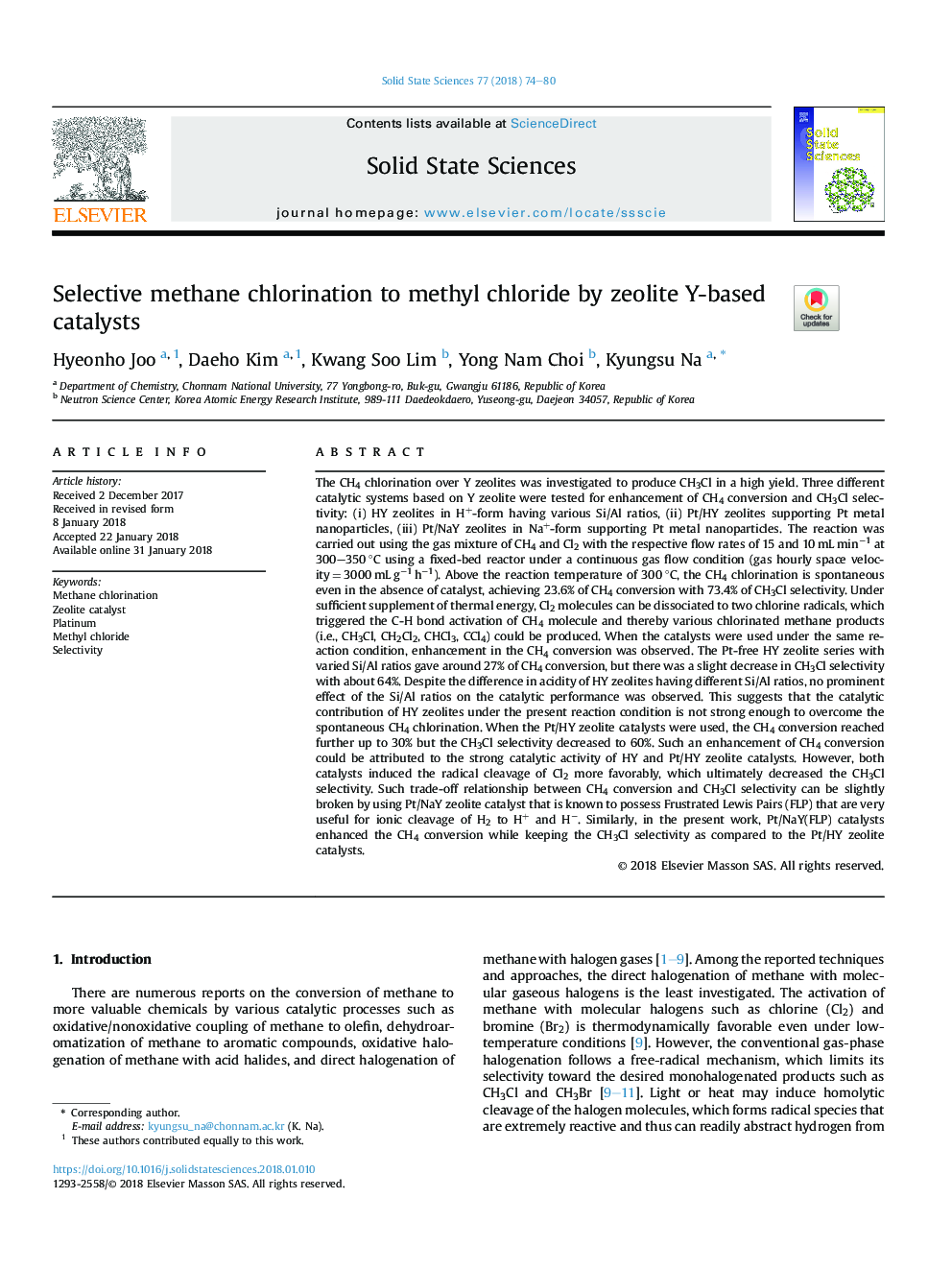 Selective methane chlorination to methyl chloride by zeolite Y-based catalysts