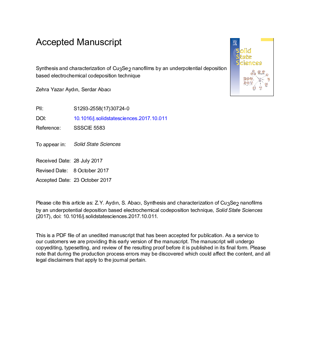 Synthesis and characterization of Cu3Se2 nanofilms by an underpotential deposition based electrochemical codeposition technique