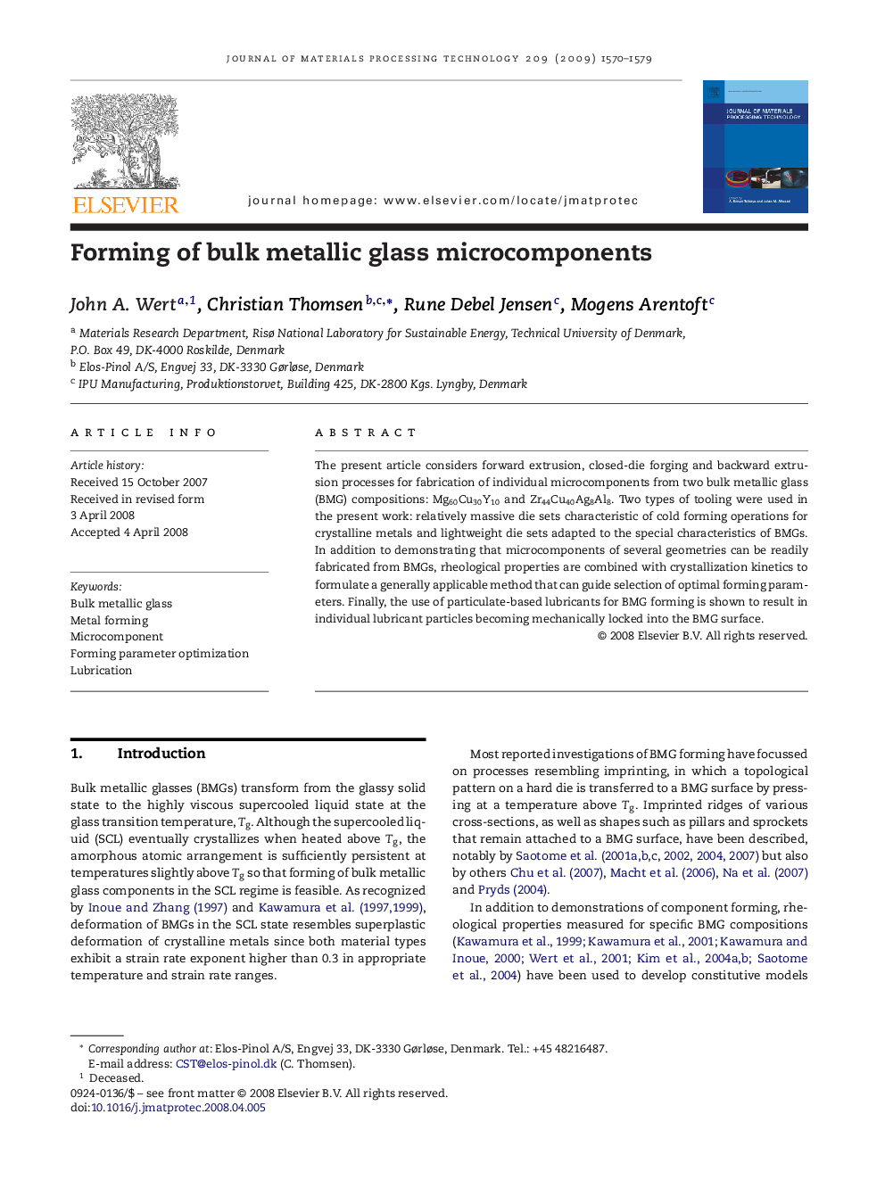 Forming of bulk metallic glass microcomponents