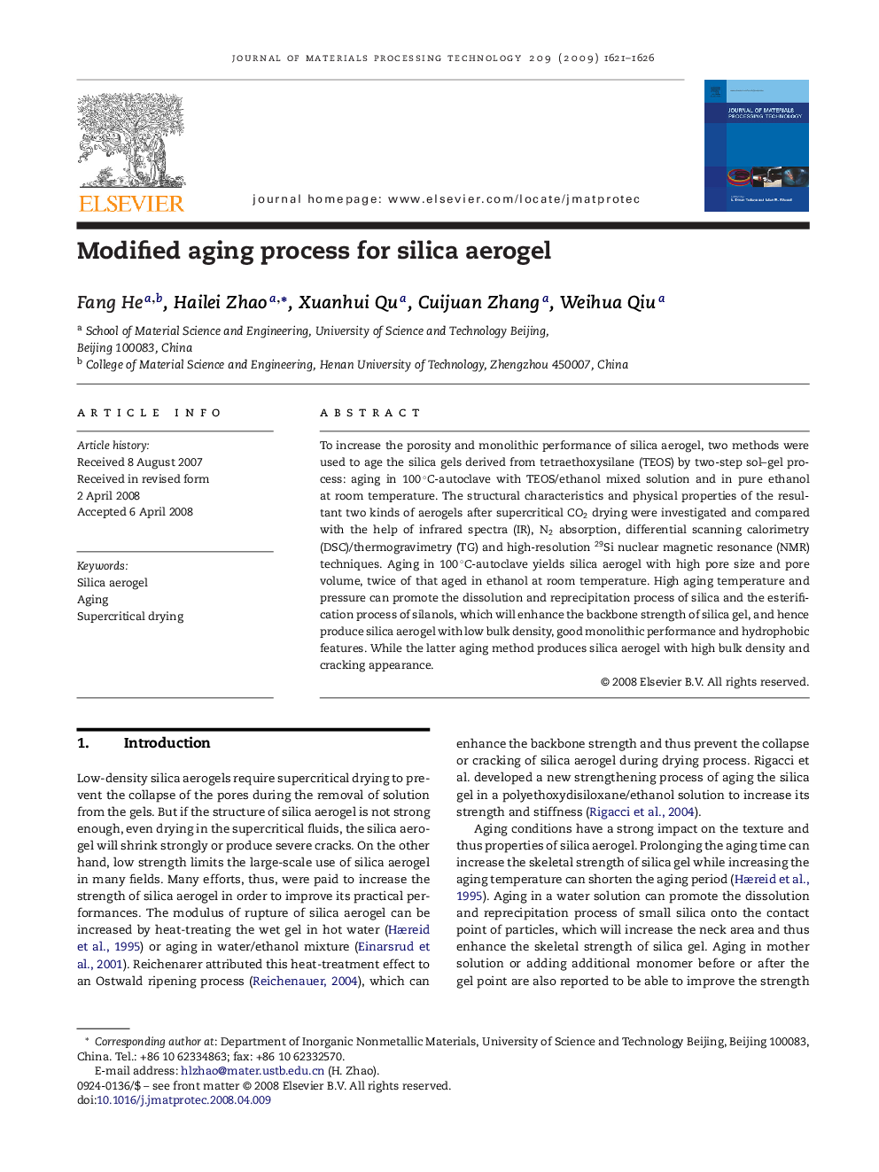 Modified aging process for silica aerogel