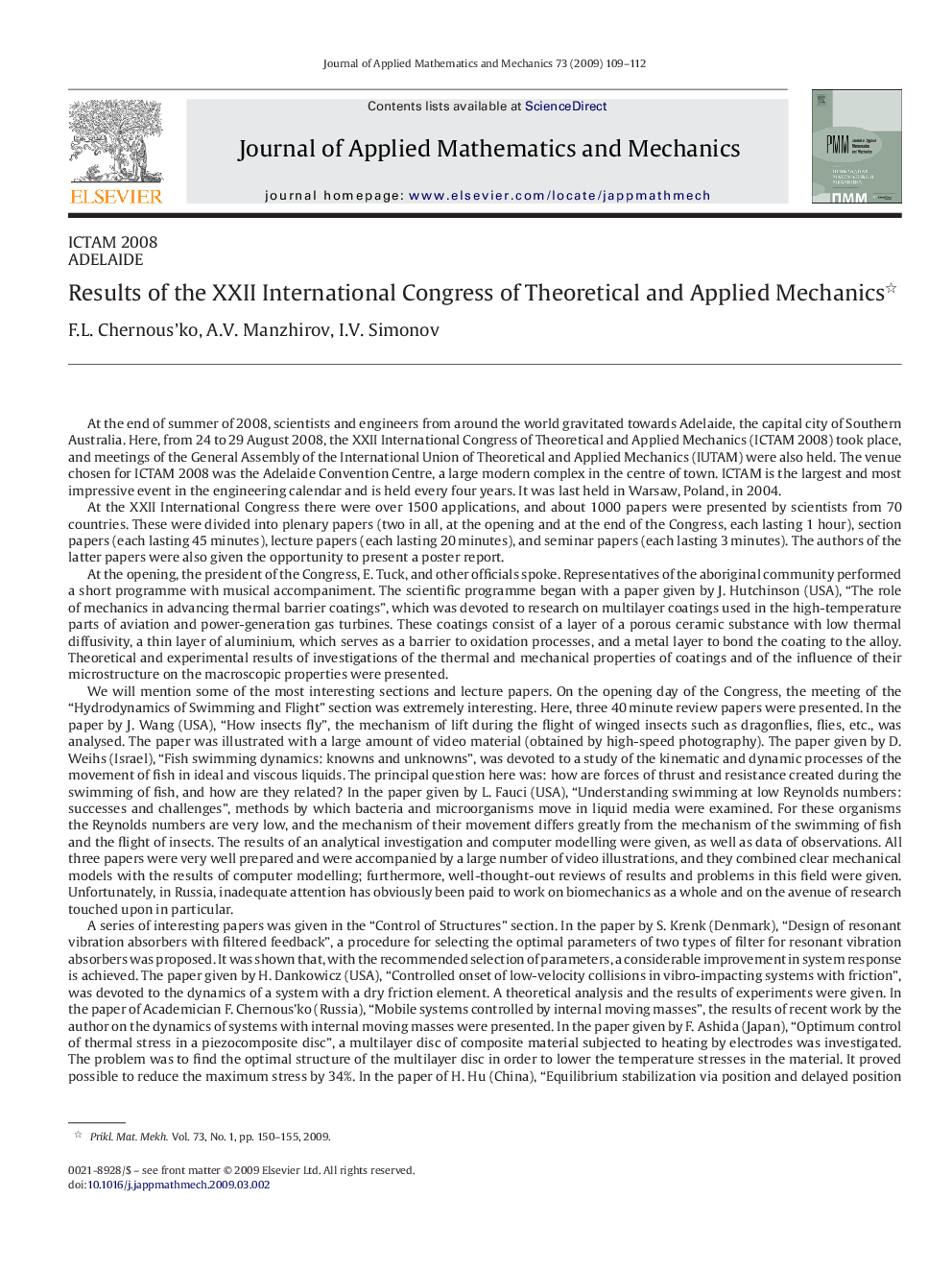 Results of the XXII International Congress of Theoretical and Applied Mechanics