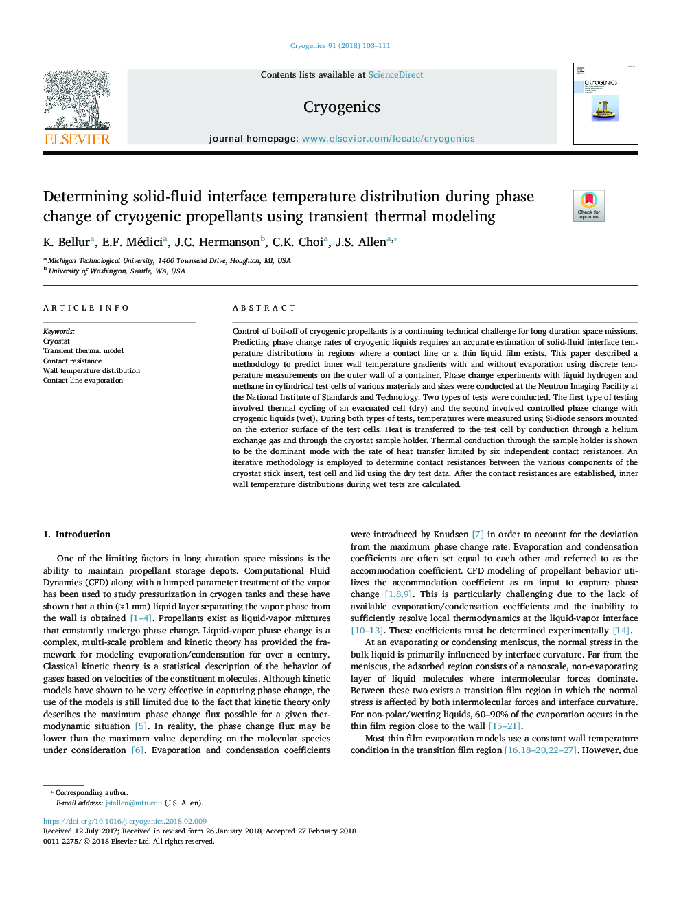 Determining solid-fluid interface temperature distribution during phase change of cryogenic propellants using transient thermal modeling