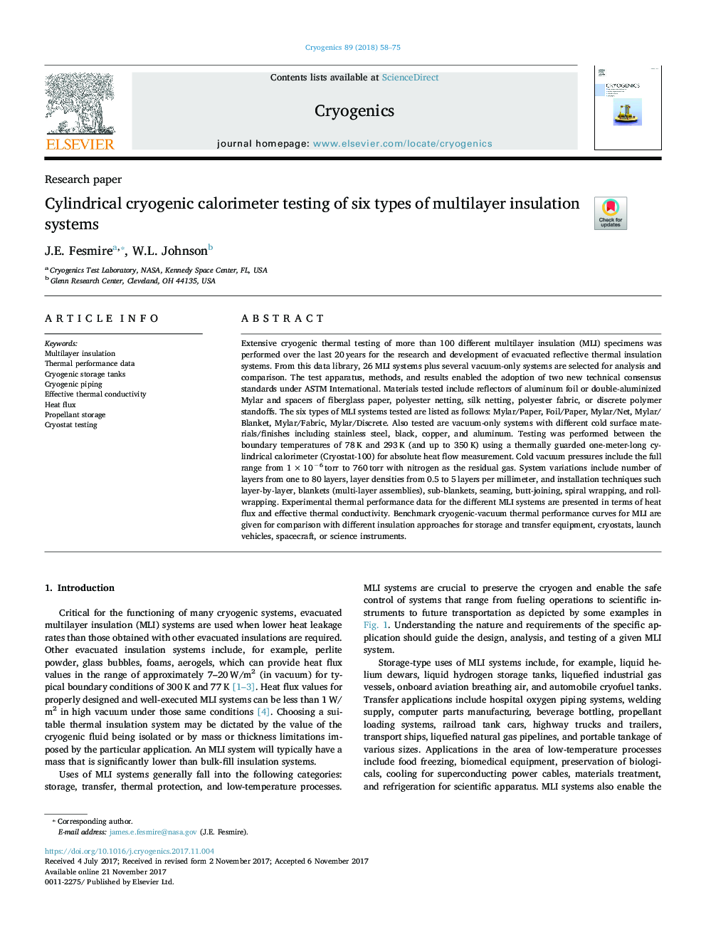 Cylindrical cryogenic calorimeter testing of six types of multilayer insulation systems