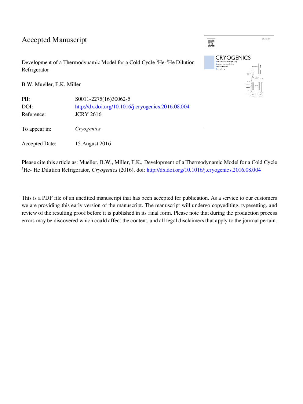 Development of a thermodynamic model for a cold cycle 3He-4He dilution refrigerator