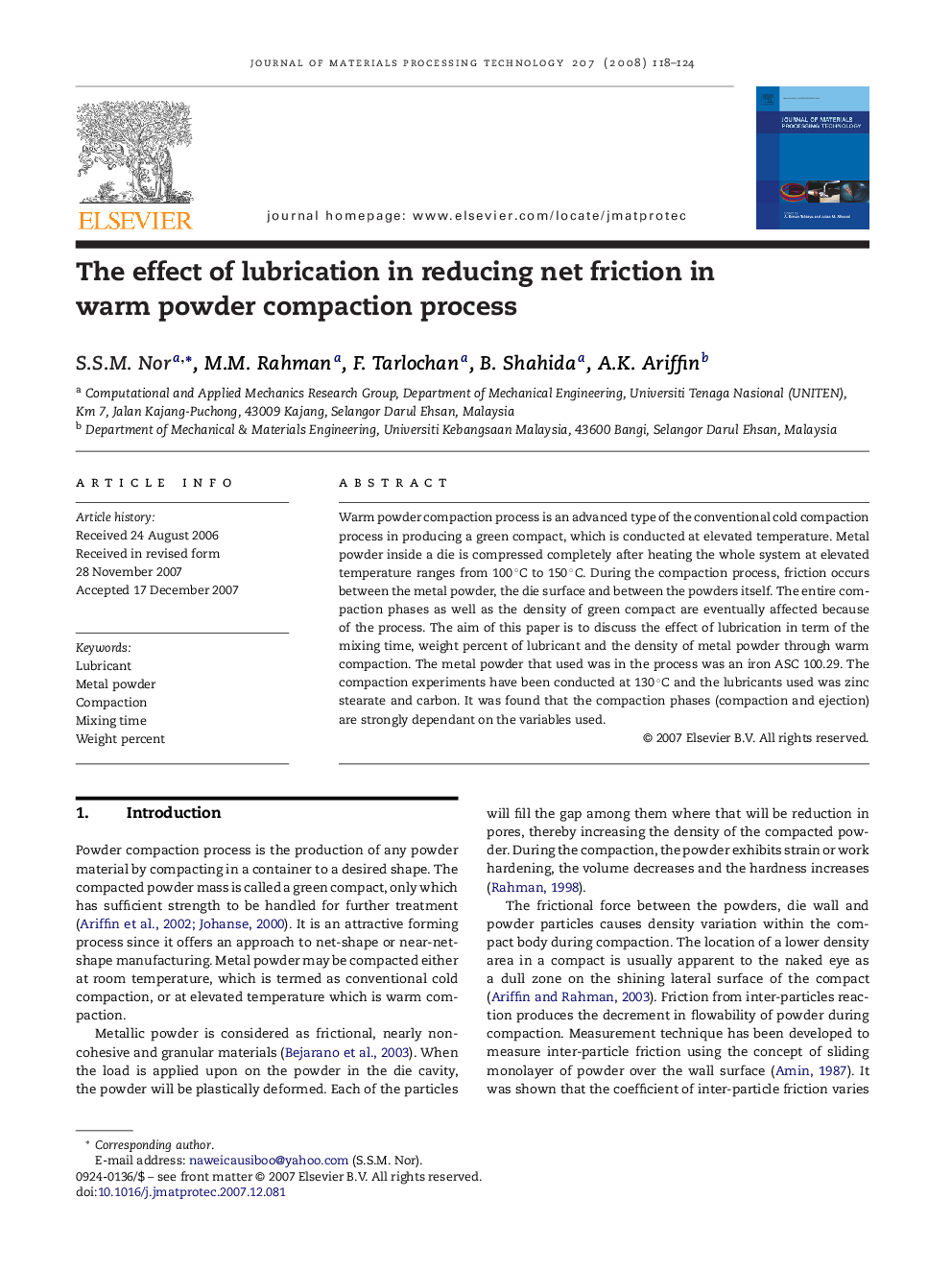 The effect of lubrication in reducing net friction in warm powder compaction process