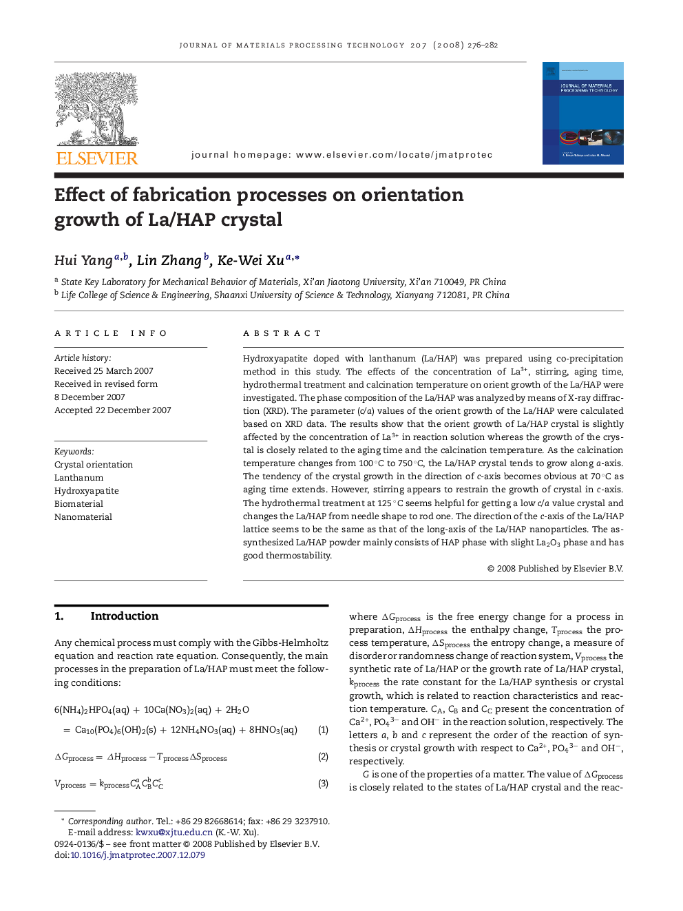 Effect of fabrication processes on orientation growth of La/HAP crystal