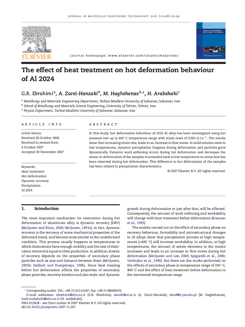 The effect of heat treatment on hot deformation behaviour of Al 2024