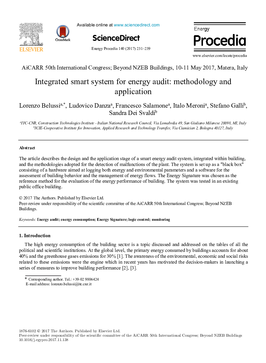 Integrated smart system for energy audit: methodology and application