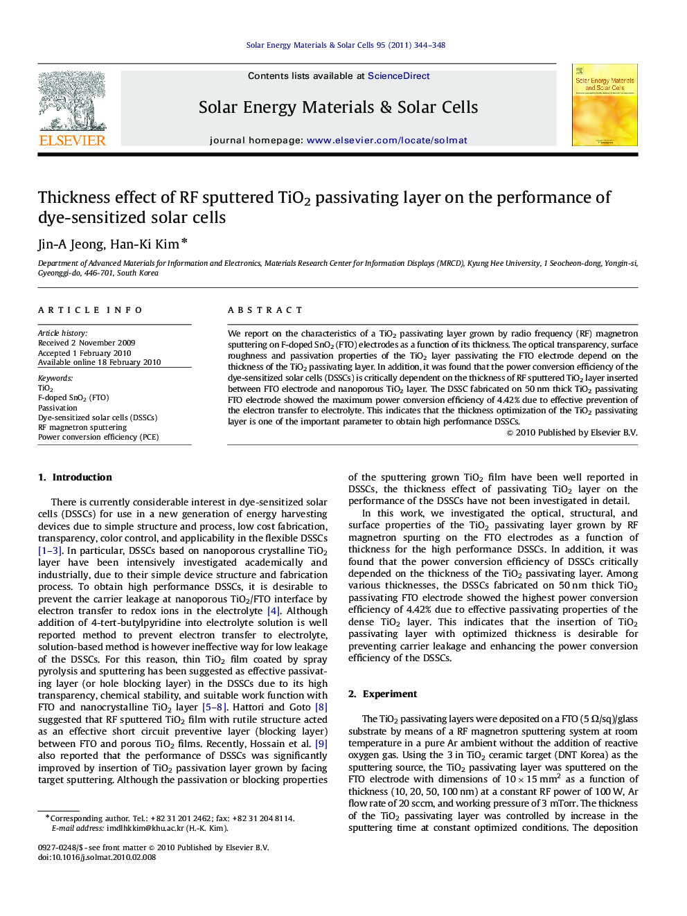 Thickness effect of RF sputtered TiO2 passivating layer on the performance of dye-sensitized solar cells