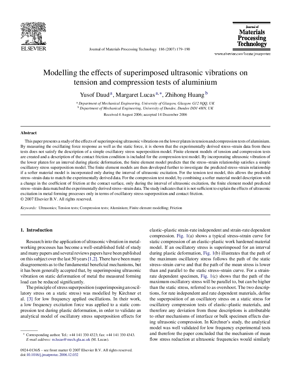 Modelling the effects of superimposed ultrasonic vibrations on tension and compression tests of aluminium