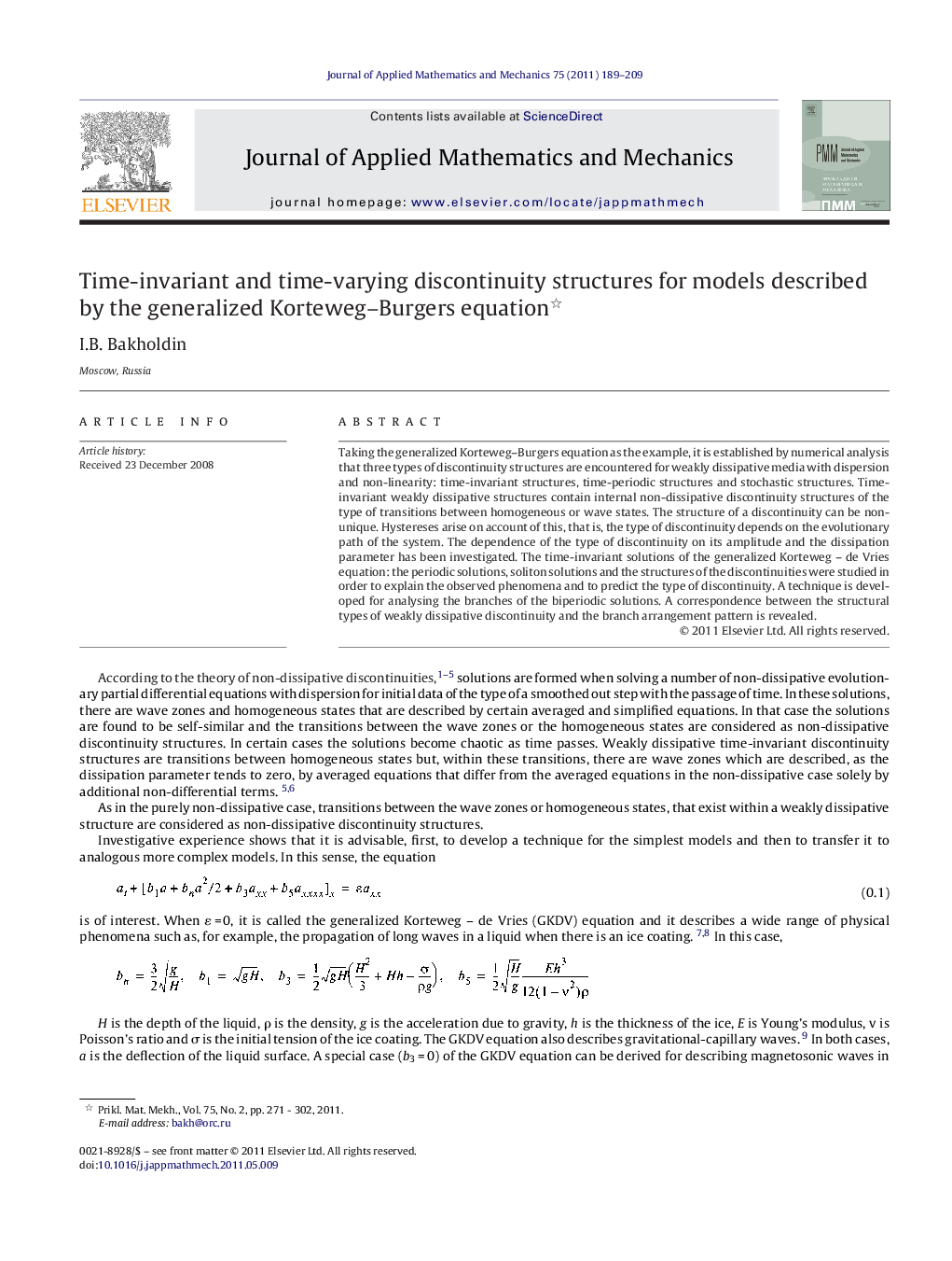 Time-invariant and time-varying discontinuity structures for models described by the generalized Korteweg–Burgers equation 