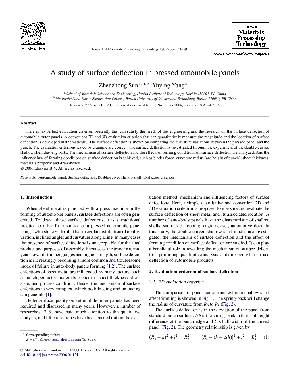 A study of surface deflection in pressed automobile panels