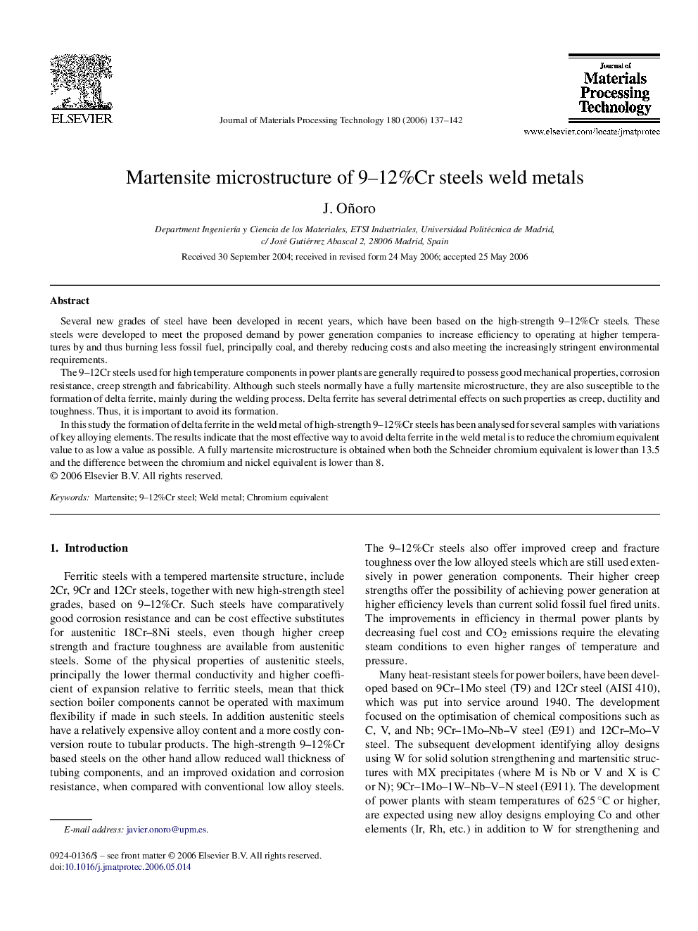 Martensite microstructure of 9–12%Cr steels weld metals