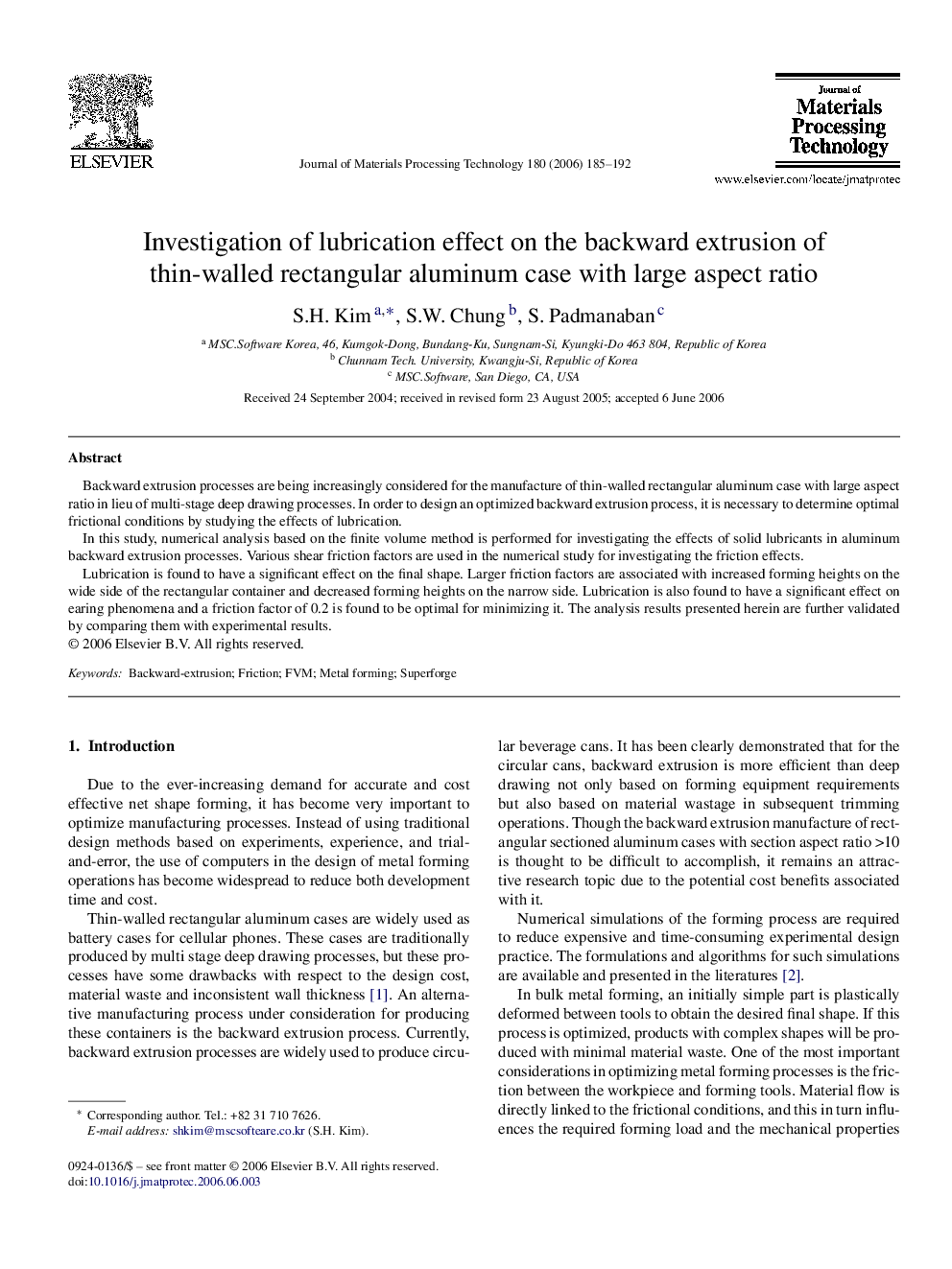 Investigation of lubrication effect on the backward extrusion of thin-walled rectangular aluminum case with large aspect ratio