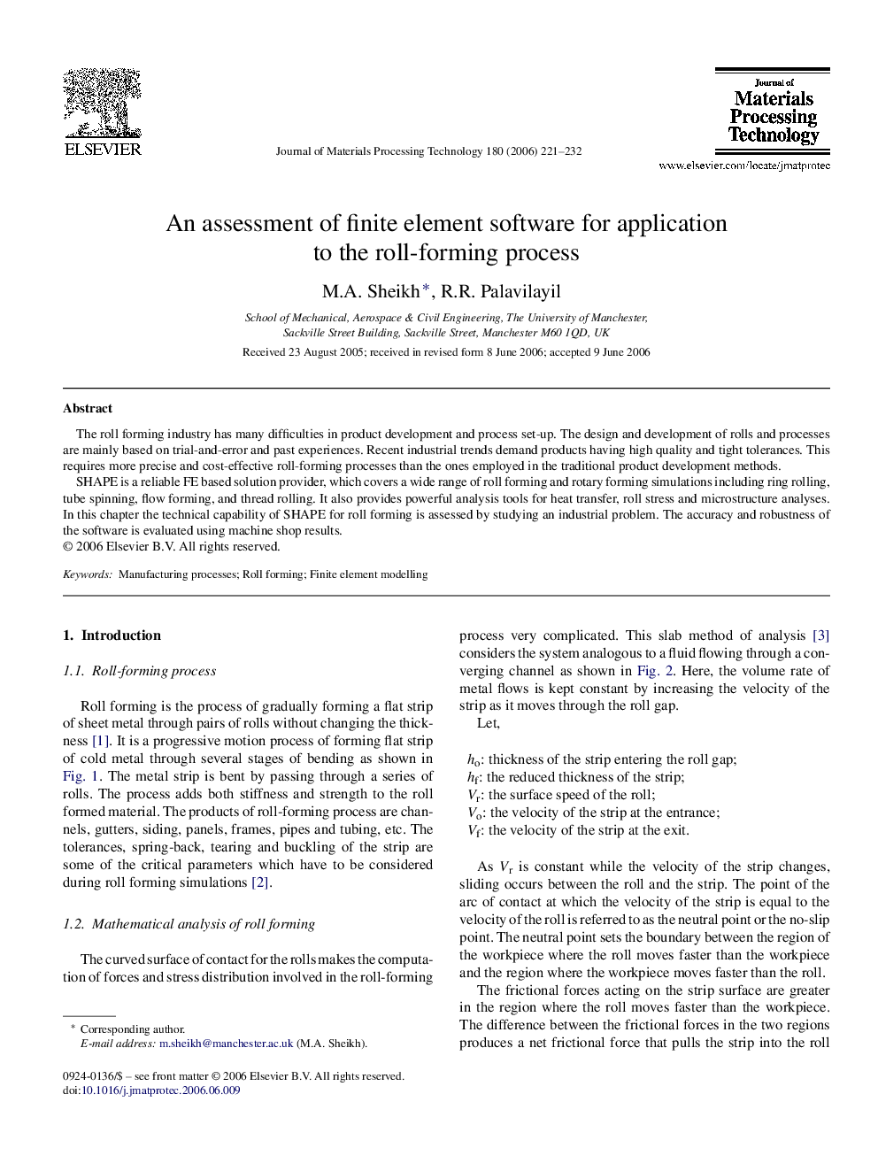 An assessment of finite element software for application to the roll-forming process