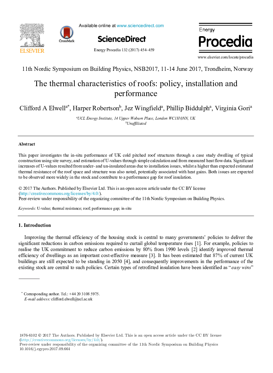 The thermal characteristics of roofs: policy, installation and performance