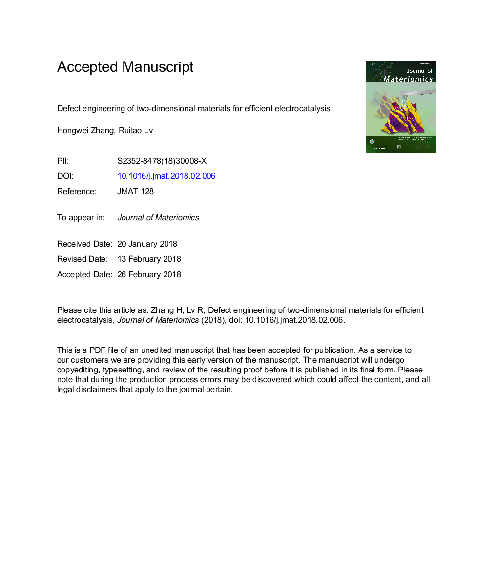 Defect engineering of two-dimensional materials for efficient electrocatalysis