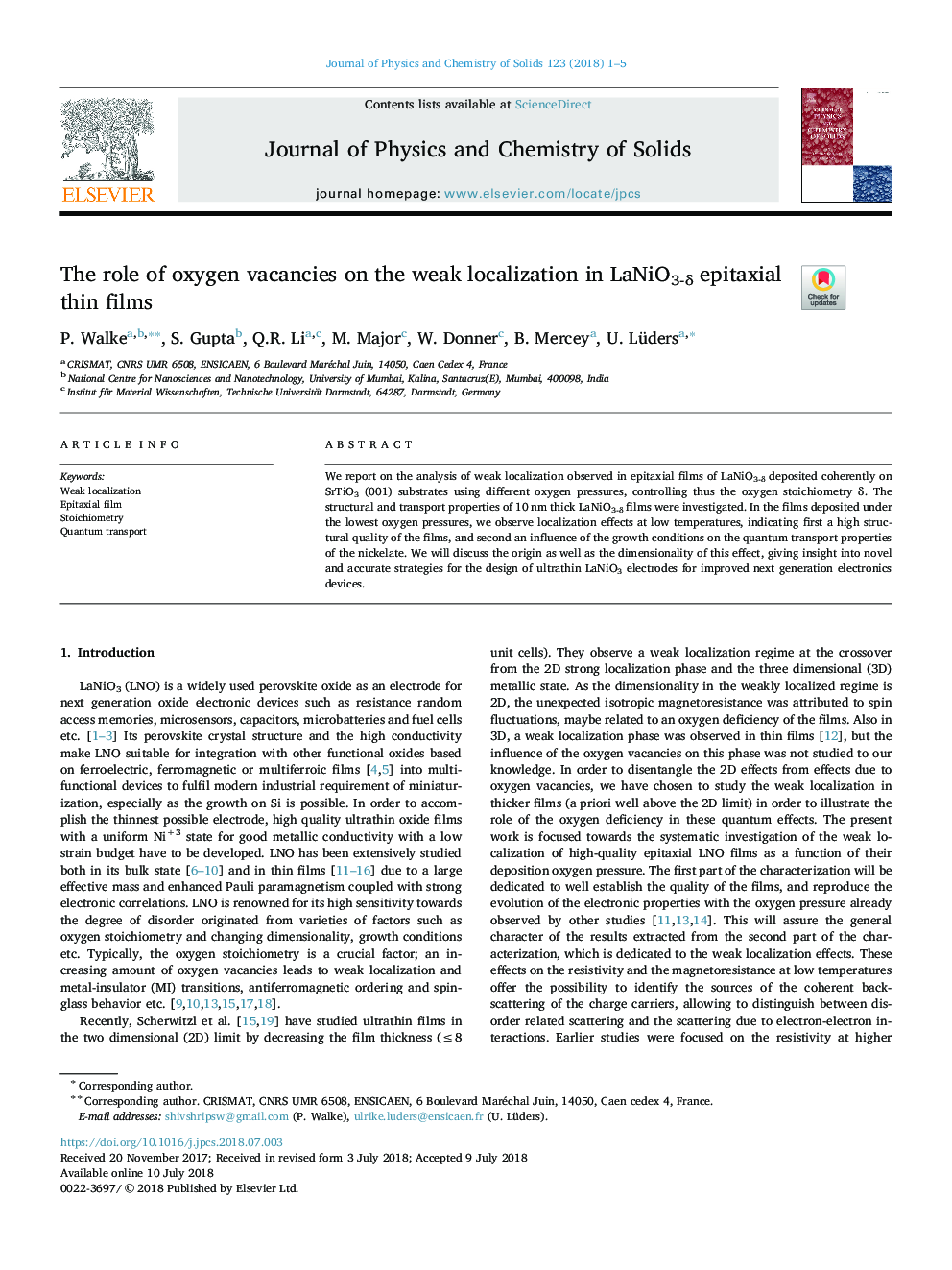 The role of oxygen vacancies on the weak localization in LaNiO3-Î´ epitaxial thin films