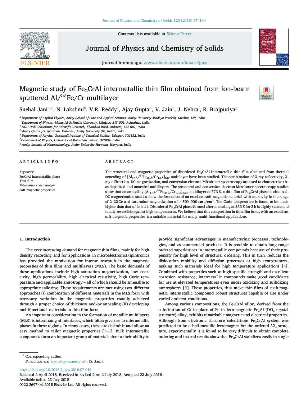 Magnetic study of Fe2CrAl intermetallic thin film obtained from ion-beam sputtered Al/57Fe/Cr multilayer