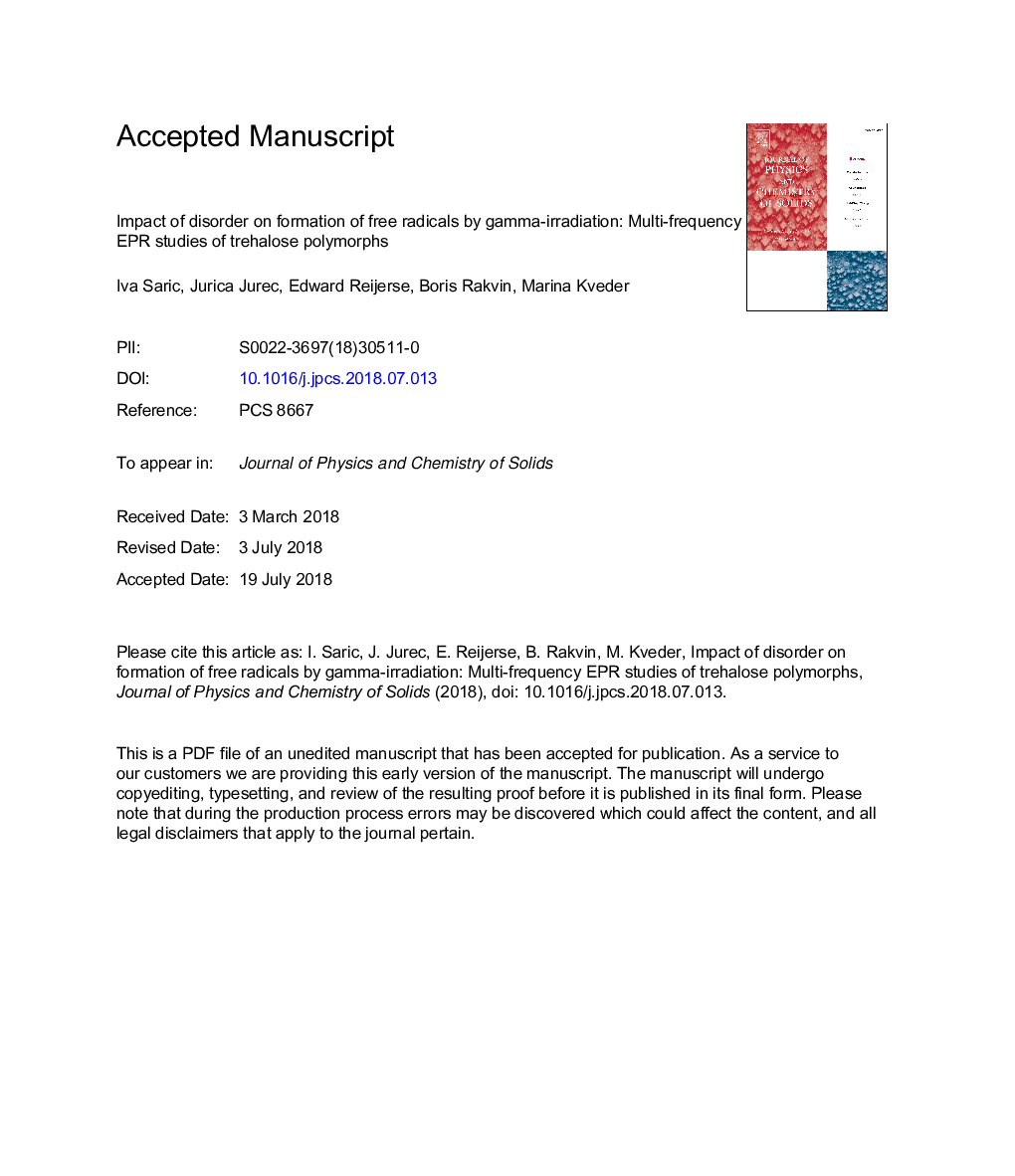 Impact of disorder on formation of free radicals by gamma-irradiation: Multi-frequency EPR studies of trehalose polymorphs