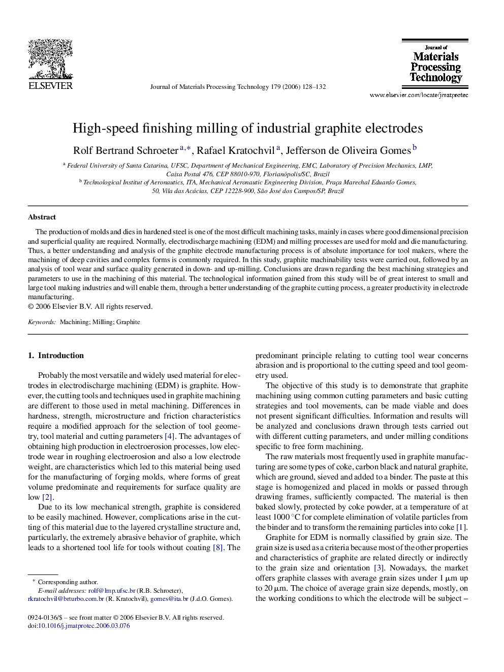 High-speed finishing milling of industrial graphite electrodes