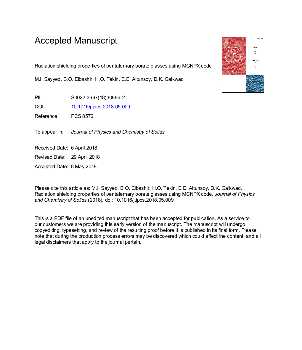 Radiation shielding properties of pentaternary borate glasses using MCNPX code