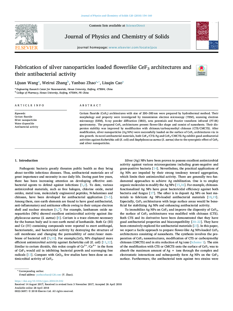 Fabrication of silver nanoparticles loaded flowerlike CeF3 architectures and their antibacterial activity