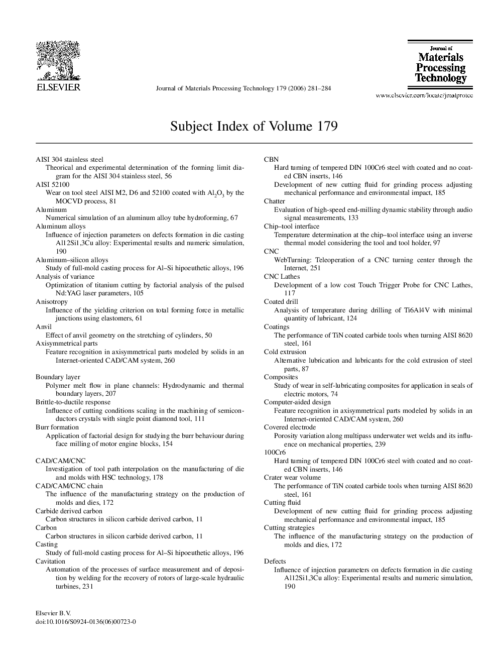 Subject Index of Volume 179