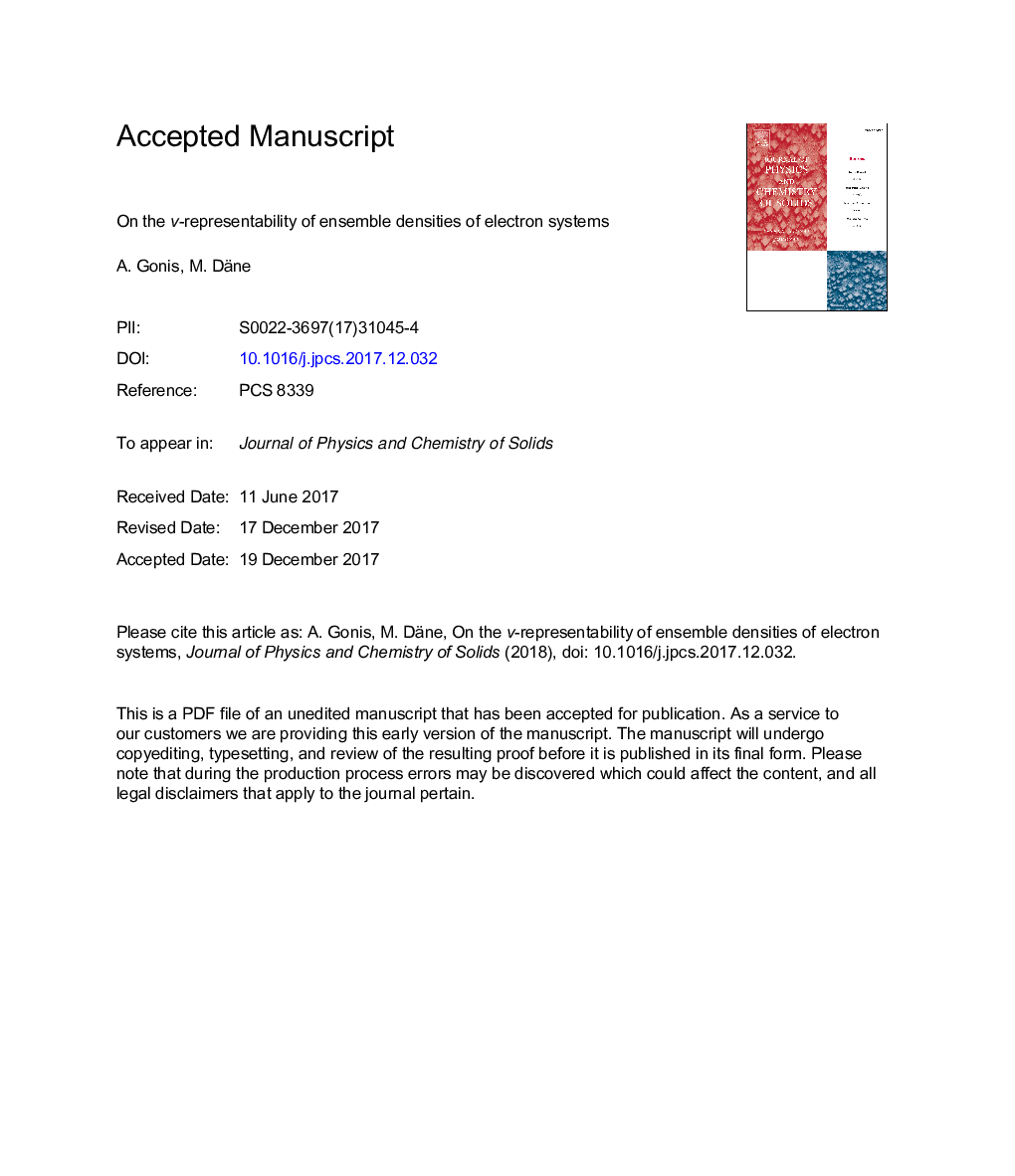عکس صفحه اول مقاله: On the v-representability of ensemble densities of electron systems On the v-representability of ensemble densities of electron systems