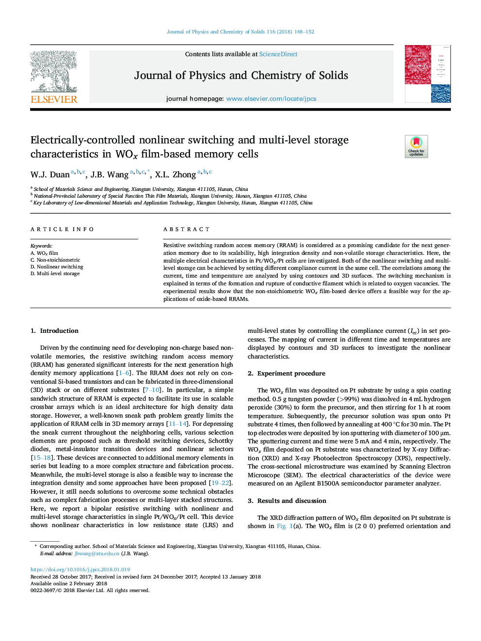 Electrically-controlled nonlinear switching and multi-level storage characteristics in WOx film-based memory cells