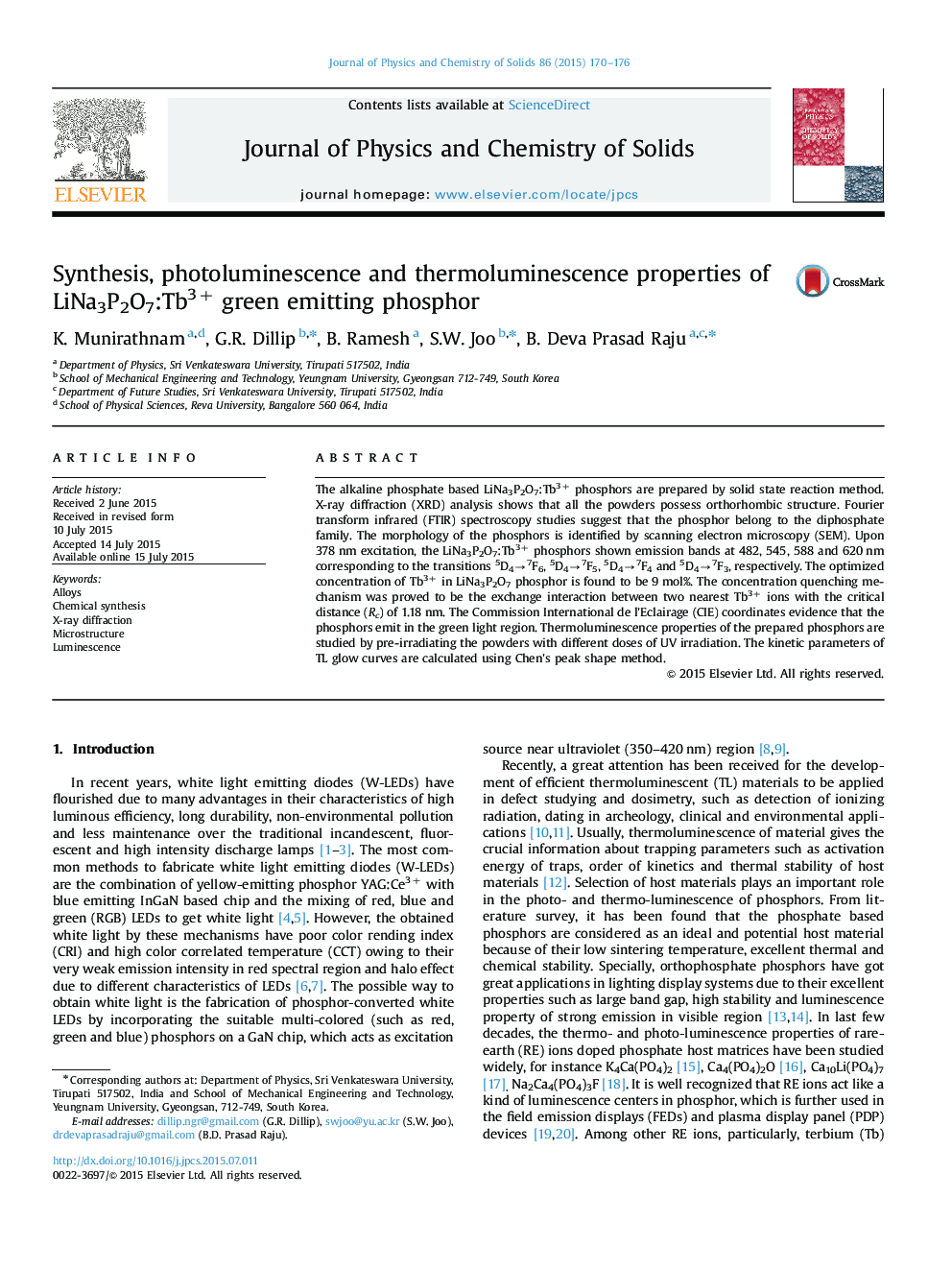 Synthesis, photoluminescence and thermoluminescence properties of LiNa3P2O7:Tb3+ green emitting phosphor