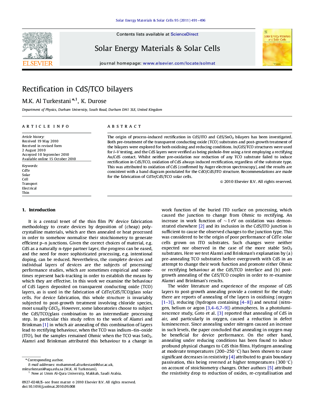 Rectification in CdS/TCO bilayers