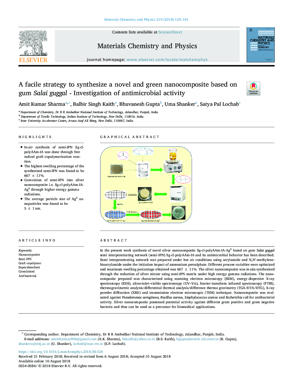 A facile strategy to synthesize a novel and green nanocomposite based on gum Salai guggal - Investigation of antimicrobial activity